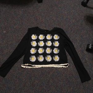 Black long sleeve shirt with daisies
